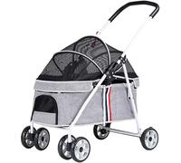 Dog Pram Pet Gear No-Zip Jogging Pet Strollers for Cats/Dogs, Zipperless Entry, Dog Strollers for Small Medium Dogs Within 20kg, Dog Prams Pushchairs with Adjustable Awning(Gray a)