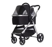 Dog Pram Pet Stroller for Small Medium Dogs, Foldable Cat Dog Stroller Travel Pushchair Cart Separable Carriage Carrier, Pet Cat Dog Strollers Aluminum Alloy Frame(Nero)