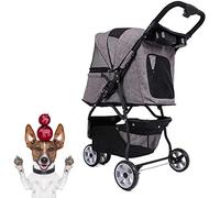 Dog Pram Pet Travel Stroller Large 3 Wheel Trolley Carrier | Load Within 20Kg Weight Foldable Dog Pushchair (Blue) (Grey)