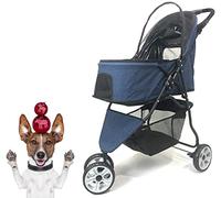 Dog Pram Pet Travel Stroller Large 3 Wheel Trolley Carrier | Load Within 20Kg Weight Foldable Dog Pushchair (Blue) (Blue)