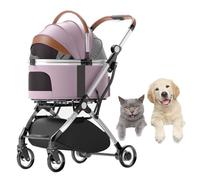 Dog Pram Pushchair Foldable Pet Strollers with Rain Cover, Dog Stroller for Medium Small Dogs, Separable Pet Cat Dog Stroller Trolley Travel Carrier with Cup Holder (Pink)
