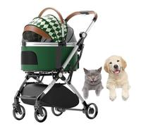 Dog Pram Pushchair Foldable Pet Strollers with Rain Cover, Dog Stroller for Medium Small Dogs, Separable Pet Cat Dog Stroller Trolley Travel Carrier with Cup Holder(Green)