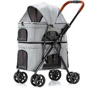 Dog Pram Stroller Buggy Premium Pet Strollers for Dogs Cats Double Layer Dog Pram Pet Stroller Pushchair Travel Cart Carrier for Twin or Multiple Inseparable (Blue) (Grey)