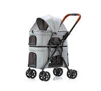 Dog Pram Stroller Buggy Premium Pet Strollers for Dogs Cats Double Layer Dog Pram Pet Stroller Pushchair Travel Cart Carrier for Twin or Multiple Inseparable (Blue) (Grey)
