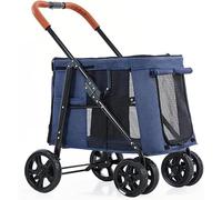 Dog Pram Stroller for Large Dogs, Large Dog Pram Stroller Luxury Dog Strollers, Foldable Carrier Strolling Cart Pet Pushchair 4 Wheel Pet Gear Stroller for Cats, Dogs or More(Blue a)