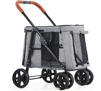 Dog Pram Stroller for Large Dogs, Large Dog Pram Stroller Luxury Dog Strollers, Foldable Carrier Strolling Cart Pet Pushchair 4 Wheel Pet Gear Stroller for Cats, Dogs or More(Gray a)