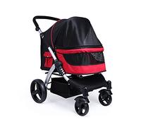 Dog Pram Stroller for Large Dogs, Pet Gear Travel Stroller Carrier Pet Dog Cat Stroller Pram for Two Cats, Breathable Oxford Cloth, Pushchairs Aluminum Alloy Loading 30kg(Red)