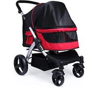 Dog Pram Stroller Pet Dog Cat Stroller Pram Travel Stroller Carrier Breathable Oxford Cloth Pushchairs Aluminum Alloy Loading 30kg (Dark Gray) (Red)