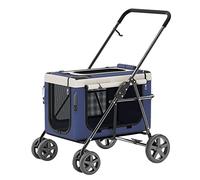 Dog Pram Stroller within 20kg, Cat Dog Strollers for Small Dogs, Pet Gear Small Dog Stroller No-zip Pet Carrier for Cats/Dogs, Dog Pram Pushchair with Adjustable Awning(Blue)