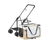 Dog Pram Strollers for Small Medium Dogs, Lightweight Dog Stroller for 2 Dogs Cats Puppy & Kitten, Foldable Carrier Cart Breathable Pram Pushchair Pet Stroller for Cat Dog(Khaki a)