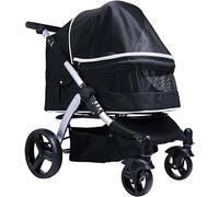 Dog Pram Travel Pet Stroller for Large Dogs/2 Cats Breathable Oxford Cloth Pet Stroller Pushchair Aluminum Alloy Loading 30kg (Gray a) (Black)