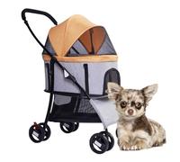 Dog Pram Travel Stroller Carrier Outdoor Buggy 4 Wheel Pet Cat Stroller Folding Detachable Dog Pushchair for Small Dogs(Orange)