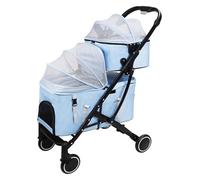 Dog Prams Pushchairs Double-Layer Pet/Cat/Dog Strollers, Premium Pet Stroller for 2 Cats Dogs Detachable Two-Layer Stroller Travel Cart Carrier for Twin or Multiple (Color : Blue)