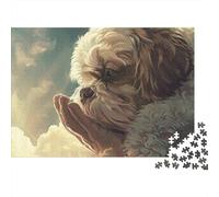 Dog Praying Clouds 1000 Piece Puzzle for Adults Giant Fluffy Dog in The Clouds Challenging Premium Sturdy Vibrant Stress Relief Decor 52x38cm/1000pcs
