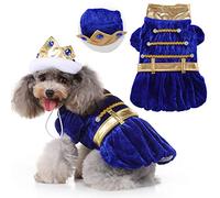 Dog Prince Costume Halloween Costume for Small Medium Dogs Pet Costume with Sapphire Crown for Halloween Christmas Birthday Party Photo Props