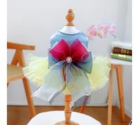 Dog Princess Tutu Dress with Gradual Color Change Satin and Big Butterfly