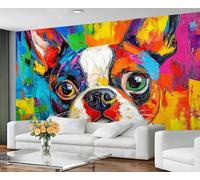 Dog Print Wallpaper for Living Room - Peel and Stick Wallpaper, Colorful Graffiti Puppy Bedroom Wall Paper, Large Wall Mural & French Bulldog Lover Home Decor, Self Adhesive