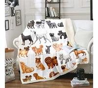 Dog Printed Cute Pet Dogs Sherpa Blanket for Couch Bed Sofa Cartoon Animal Theme Fleece Blanket Lovely Pug Puppy Bedroom Decor Blanket King 87"*94"