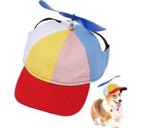 Dog Propeller Baseball Cap - Color Block Pet Sun Hat with Funny Helicopter Top Cute Duckbill Visor Adjustable Headwear for Teddy French Bulldog Outdoor Walks Travel (Red)