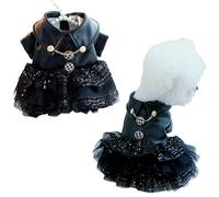 Dog PU Leather Jacket Dress - Winter Warm Cool Sequin Coat Apparel Motorcycle Clothes for Small Medium Dogs, Waterproof Windproof Rock Star Costumefor Daily Wear Party (#1,Large)