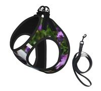 Dog Pugs In The Garden Printed Harness And Leash Set,Adjustable,Breathable Soft,Step-In Mesh Pet Vest Harness With Reflective Strip