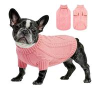 Dog Pullover Sweater, Cold Weather Cable Knitwear, Classic Turtleneck Thick Warm Clothes for Chihuahua, Bulldog, Dachshund, Pug, Yorkie (Pink, Medium)