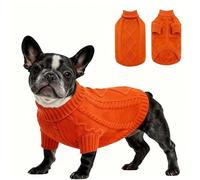 Dog Pullover Sweater, Cold Weather Cable Knitwear, Classic Turtleneck Thick Warm Clothes for Chihuahua, Bulldog, Dachshund, Pug, Yorkie (Red, X-Small)