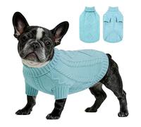 Dog Pullover Sweater, Cold Weather Cable Knitwear, Classic Turtleneck Thick Warm Clothes for Chihuahua, Bulldog, Dachshund, Pug, Yorkie (Blue, X-Large)