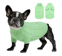 Dog Pullover Sweater, Cold Weather Cable Knitwear, Classic Turtleneck Thick Warm Clothes for Chihuahua, Bulldog, Dachshund, Pug, Yorkie (Green, Small)