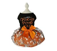 Dog Pumpkin Clothes Dress Funny Pet Dress Print Bow Mesh Dress Pet Party Clothing Cat Dog Chihuahua Yorkie Costume(S)