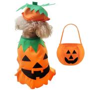 Dog Pumpkin Costume Dog Halloween Costume, Dogs Halloween Pumpkin Costume with Hat & Candy Bags for Trick or Treat, Funny Pet Cosplay Party Outfit for Small Medium Large Dogs