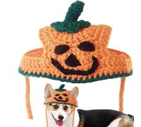 Dog Pumpkin Costume - Handmade Crochet Fluffy Pumpkin Hat for Small/Medium Dogs & Cats, Warm Polyester Pet Halloween Knit Cap with Quick Hand Wash & Air Dry