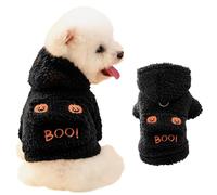 Dog Pumpkin Fleece Hoodie with Leash Ring Boo Letters Cute Halloween Cosplay Boo Outfits Winter Puppy French Bulldog Chihuahua Clothes Sweater Coat (Black,X-Small)