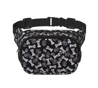 Dog Puppy Paw Print Unisex Square Double Layer Waist Bag Crossbody Fanny Pack Travel Workout Accessory, Black, One Size