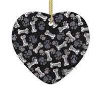 Dog Puppy Paw Printed decorative ornaments, ceramic heart-shaped ornaments, can be hung on Christmas trees and fireplaces