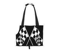 Dog Purse Carrier, Black White Formula Checkered Flags Pattern Print Dog Carrier with Pockets for Dog 0-11lbs Tote Bag Carrier with Pocket