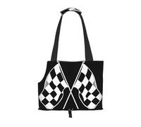Dog Purse Carrier, Black White Formula Checkered Flags Pattern Print Dog Carrier with Pockets for Dog 0-11lbs Tote Bag Carrier with Pocket