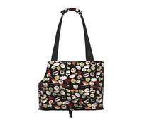Dog Purse Carrier, Japanese Sushi Black Print Dog Carrier with Pockets for Dog 0-11lbs Tote Bag Carrier with Pocket