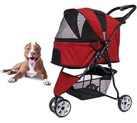 Dog Pushchair Pet Travel Stroller for Small Medium Dogs Holds 5-20Kg of Weight 3 Wheels Dog Pram Foldable Trolley Carrier Red (Red) (Red)