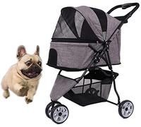 Dog Pushchair Pet Travel Stroller Shockproof Dog Puppy Pram with 3 Wheels Foldable Trolley Carrier with Safety Belt (Blue) (Grey)