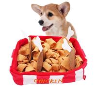 Dog Puzzle Toy Funny Burger Steak Fried Chicken Slow Feeder Treat Dispensing Plush Durable Hide and Seek Crinkle Chew Toy Snuffle Game (Red, Medium)
