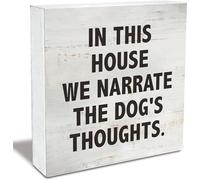 Dog Quote In This Home We Narrate The Dog's Thoughts Wood Box Sign Rusitc Wooden Box Sign Farmhouse Home Office Desk Shelf Decor,Dog Lover's Gift 5x5 Inch