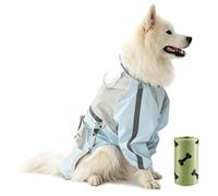 Dog Raincoat, Adjustable Lightweight Hooded Poncho Dog Rain Jacket with Dual large pockets, Reflective Strip, Poop Bag Roll, Full-Body Coverage for Small, Medium, and Large Dogs (4XL,Frost Blue)