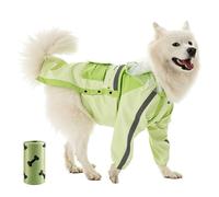 Dog Raincoat, Adjustable Lightweight Hooded Poncho Dog Rain Jacket with Dual large pockets, Reflective Strip, Poop Bag Roll, Full-Body Coverage for Small, Medium, and Large Dogs (2XL,Misty Green)