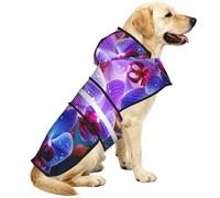Dog Raincoat Jacket Reflective Adjustable Waterproof Dog Rain Jacket with Leash Hole Windproof Hooded Pet Poncho Rain Coat Colorful Orchids Flower Doggy Slicker for Small to 3X-Large Dogs Walking
