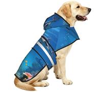 Dog Raincoat Jacket Reflective Adjustable Waterproof Dog Rain Jacket with Leash Hole Windproof Hooded Pet Poncho Rain Coat Colorful Ocean Theme Doggy Slicker for Small to 3X-Large Dogs Walking