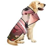 Dog Raincoat Waterproof Cows and Strawberries Print Rain Coats for Dogs Hooded Slicker Poncho, Reflective Dog Rain Jacket with Harness Hole, Lightweight Pet Rainwear for Dogs