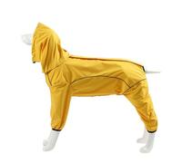 Dog Raincoat Waterproof Dog Coat Jacket Dog Raincoats Waterproof with Legs Small 4 Legged Large Breed Hood Drawstring Design Reflective Thread Tow Rope Hole (M,Yellow)