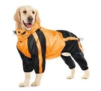 Dog Raincoat, Waterproof Lightweight Rain Jacket for Large Dogs, Adjustable 4-Leg Poncho with Hood, Snow-Proof Vest Rainwear, Features Leash Hole for Convenient Use