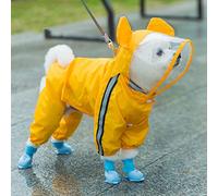 Dog raincoat, Waterproof Puppy Dog Raincoatsjacket with Hood for Small Medium Dogs Poncho with Reflective Strap Honey Bee Bear Dinosaur(Yellow bear,XL)